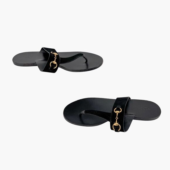 Gucci Horsebit Black Suede Flat Thong Flip Flop Sandals Size 40 US 10 Women - Picture 12 of 16